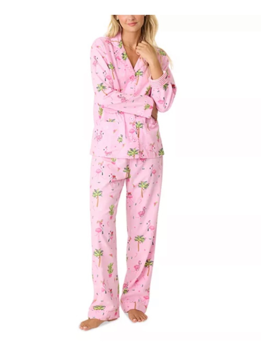 NWOT P.J. Salvage Flannel Pajamas Pink Flamingo & Palm Tree Pajama Set medium